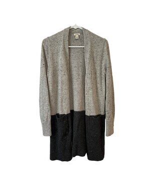 L.L.Bean XS Two-Tone Open-Front Cardigan Sweater Gray & Black Pockets